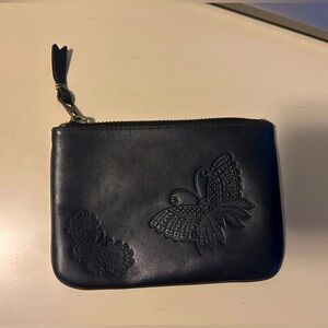Black Leather Embossed Butterfly Coin Pouch